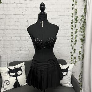 BH Jeans Y2K cyber goth punk black sequins bedazzled sparkly bra size 34C